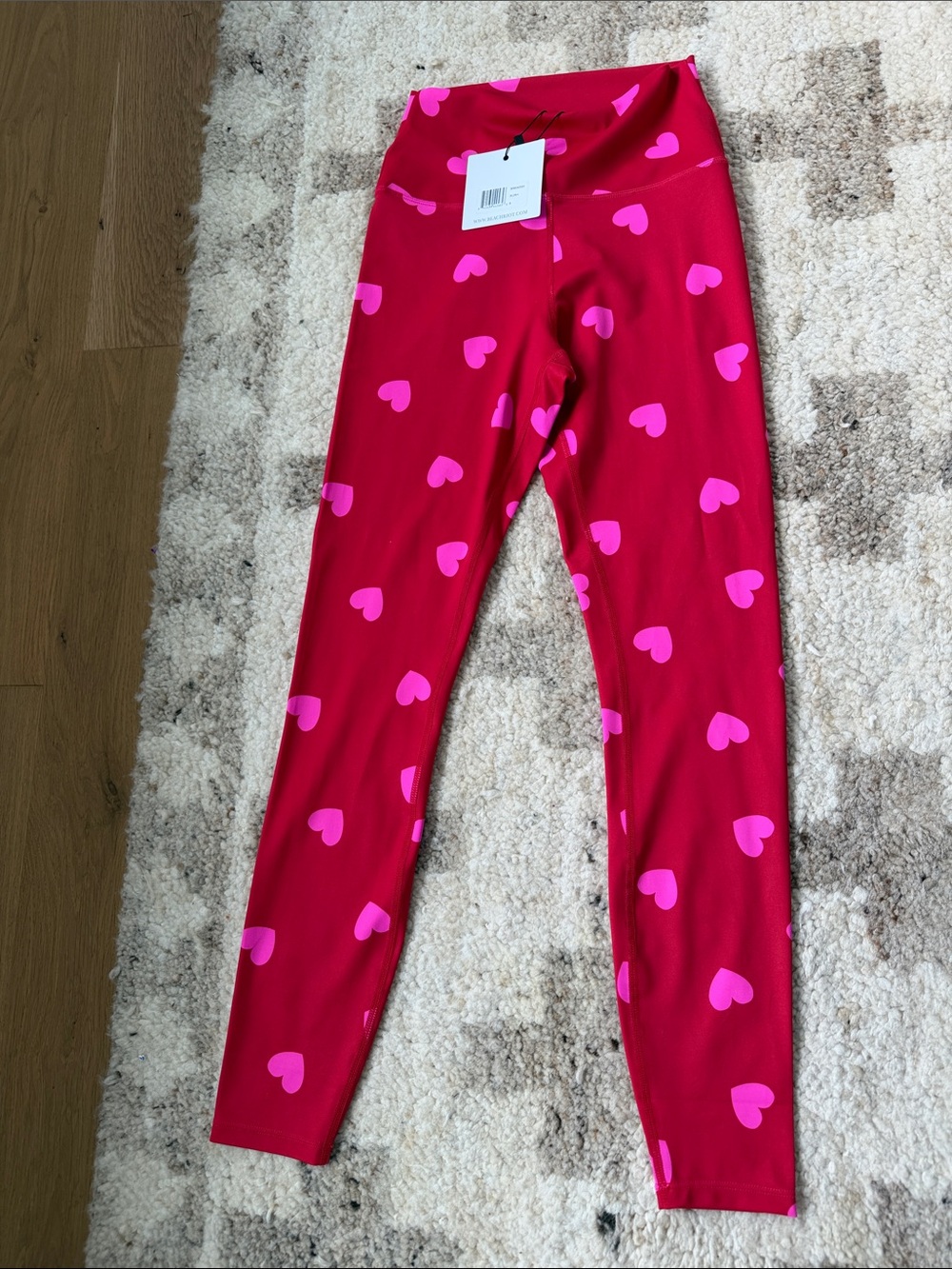 Beach Riot Red Leggings with Pink Heart Print